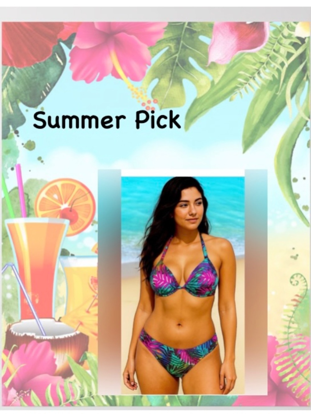 NWOT Tropical Print Push Up Bikini Top and Bottom/Medium
